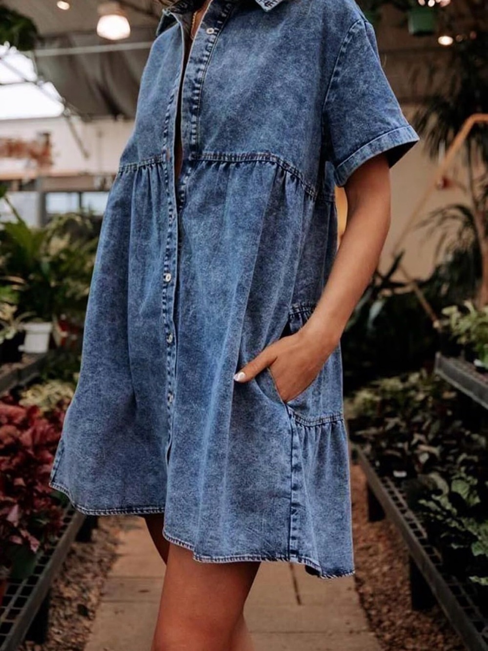 Amazon Blue Washed Denim Button-Front Mini Dress - Picture 2 of 6